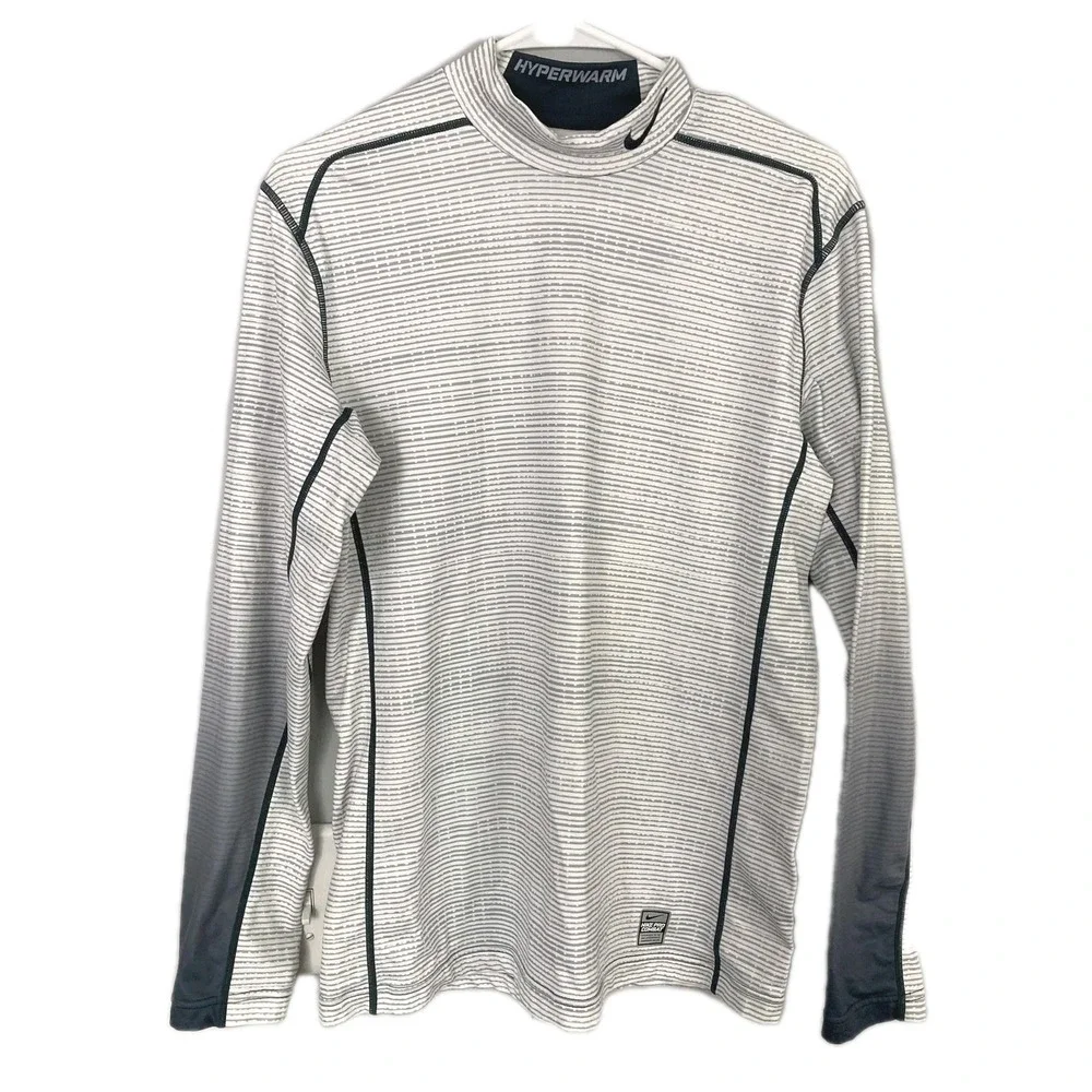 Nike Pro Combat Shirt Men M White Hyperwarm DriFit Fitted Base Layer Thermal EUC